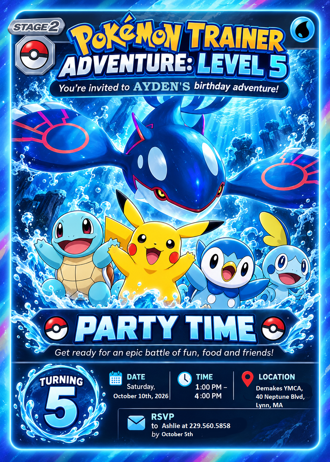 Ayden's Pokémon Birthday Party Invitation